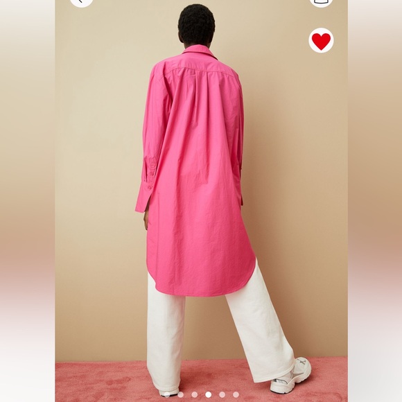 H&M Hot Pink Magenta Barbie Cotton Collared Button Down Tunic Shirt - Picture 4 of 6
